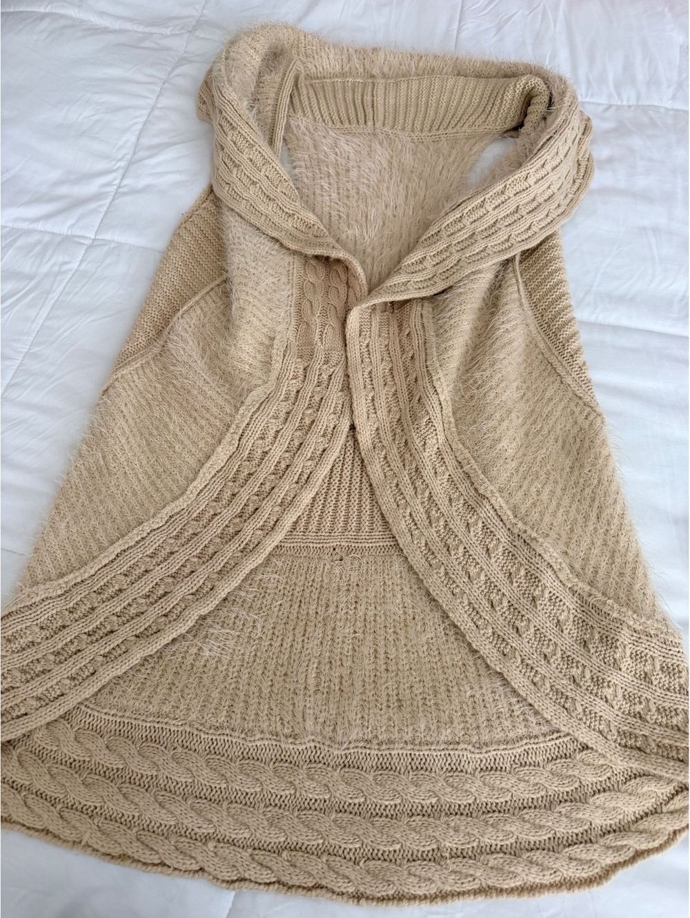 Beige Cable Knit Hooded Dog Sweater Vest